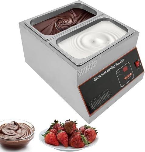 FJYAWEN Máquina para Derretir Chocolate con Doble Tanque De Acero Inoxidable De 12 L, Olla Eléctrica Comercial para Derretir Chocolate De 500 W, Baño María De Chocolate De 0 ℃ a 95 ℃,2tank