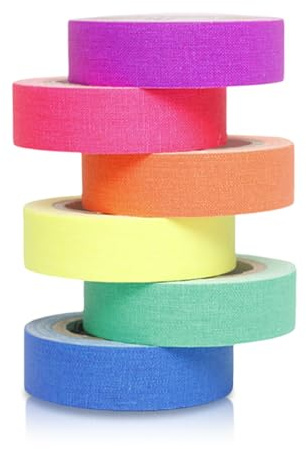 6 Pcs Glow in The Dark UV Tape,Fabric Tape,Coloured,Masking,Fluorescent,Pink,Electrical Tape,Luminous,Camera,Adhesive Tapes,in The Neon Gaffer Cloth for Decorative,Lighting Party Supplies,6 Colors