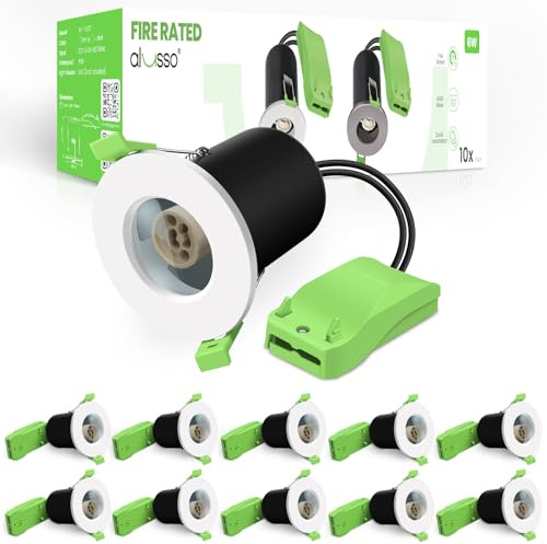 ALUSSO LED Fire Rated Downlight Can GU10 Recessed Ceiling, Twist & Lock Downlight IP65 Waterproof Spotlight, Face Ring with Glass Stopper, for Bathroom, Kitchen, White, 10pack (Not Included Bulb)