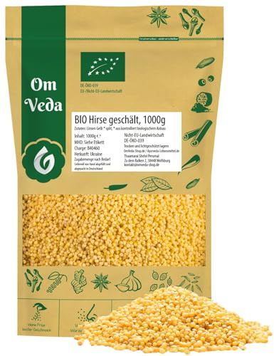 Bio Hirse geschält 1 kg | Goldhirse aus kontrolliert biologischem Anbau von OmVeda | Mild-nussiger Geschmack | Vielseitig für süße & herzhafte Gerichte | Vegan & Glutenfrei | Aromaschutzverpackung