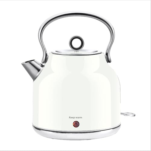 Huogary Electric Kettle – 1.7L Stainless Steel Kettle with Keep Warm Function, 2200W Fast Boil Kettle with LED Indicator, Auto Shut-off & Boil-Dry Protection Cordless Design, Rotational Base (White)