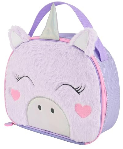 Polar Gear Fluffy Kids Lunch Bag – Purple Unicorn Plush Sensory Lunch Bag for Girls & Boys, Lightweight & Durable with Wipe-Clean Lining, Insulated to Keep Food Fresh, Ideal for School or Trips