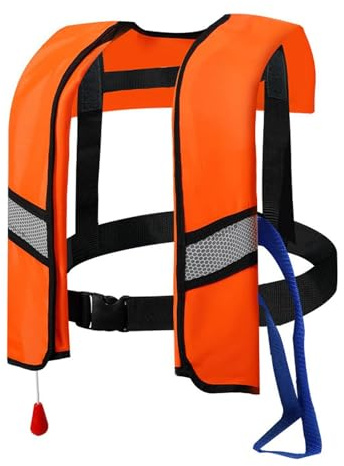 Rettungsweste für Erwachsene, automatisch, aufblasbar, mit verstellbarer Schnalle, mit reflektierenden Streifen und Pfeife, Schwimmwesten, Wassersport, kein CO2-Gas (gelb)
