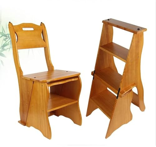 OZBME Escabeau-Chaise Pliant en Bois à 3 marches pour Adultes, Chaise multifonctionnelle avec capacité de Charge de 150 kg