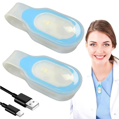 Lot de 2 lampes de nuit à clip LED - Rechargeable par USB - Magnétique - 3 modes - Mini veilleuse pour infirmière - Lumière de sécurité LED pour la nuit, les infirmières, la course, le jogging, le