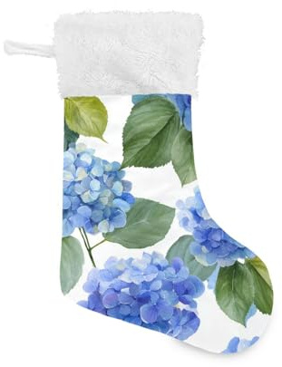 OTVEE Watercolor Hydrangeas Christmas Stockings 2 Piece, 17.7 inches Velvet Hanging Decorations Stockings for Family Holiday Fireplace Xmas Tree Party