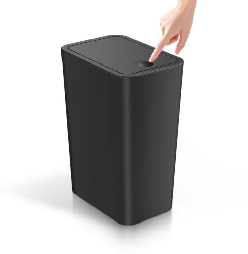 Cubo de Basura con Tapa a Presión, 15L Basura Baño de Plástico, Negro