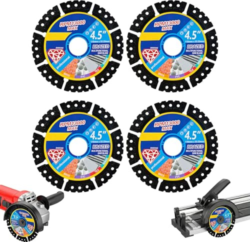 Asheyya 4 Pcs Diamond Multi-Purpose Saw Cutting Discs, 1.2mm Thin 4.5inch Angle Grinder Cutting Disc for Marble Steel Marble Tile Concrete