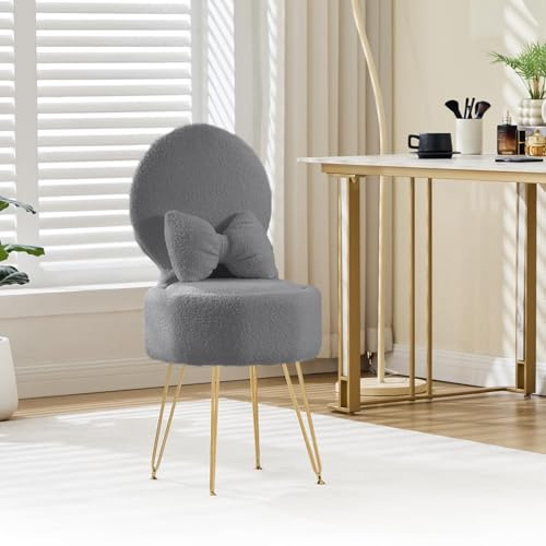 RBFGYIOP Sgabello imbottito da toeletta con spazio contenitore - Schienale pieghevole, gambe in metallo, cuscino incluso - Ideale per camera da letto, soggiorno - Colore Grigio