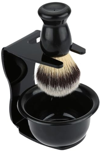 VOSAREA Set di Pennelli da Barba Supporto Nero in Plastica e Nylon, Facile da Pulire da Riporre, la Rasatura a Casa