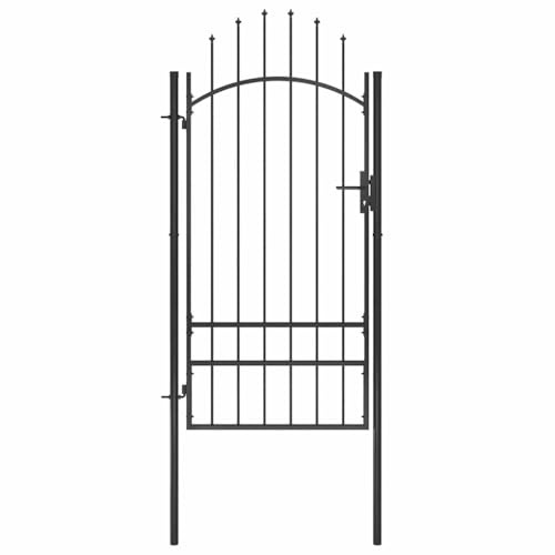 Cancello in acciaio verniciato a polvere, 1 x 2 m, nero, cancello da giardino con blocco, pali robusti e cerniere per un facile montaggio, ingresso stabile per giardino o terrazza
