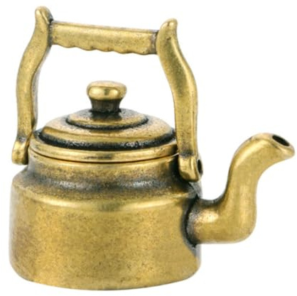 Mini Teiera Ornamentale in Ottone Dorato per Scrivania | Decorazione Artigianale Retrò, per Casa e Ristoranti, Forma Compatta da Collezione