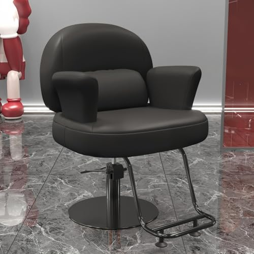 Hydraulisk frisörstol för styling, 360 graders snurrbar orange PU-lädersalongstol,Black,A