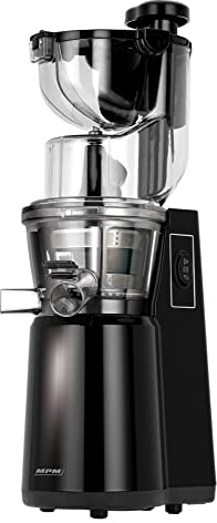 MPM MSO-16 Licuadora prensado en frío para verduras y frutas, baja velocidad 60RPM, Slow Juicer, 2 tamaños de malla función inversa, 200W