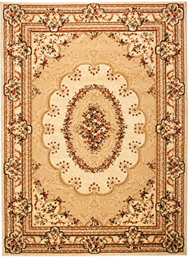 Carpeto Groß Teppich Flur 300x400cm Creme Klassisch Traditionell Weich | Teppich für Eingangsbereich Küche Büro Wohnzimmer Schlafzimmer Beige Pflegeleicht Fußbodenheizungsgeeignet Mittelflor Elegant