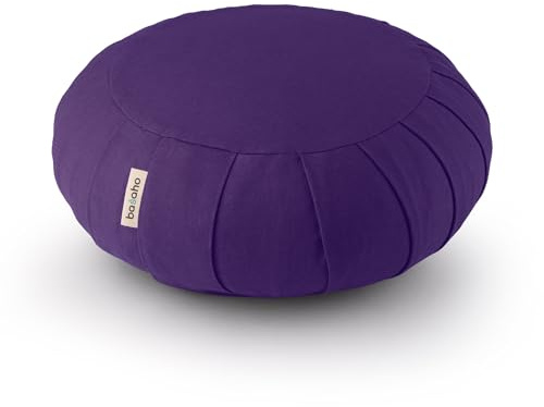 basaho CLASSIC Zafu Cojín de Meditación | Algodón Orgánico | Cáscara de Trigo Sarraceno | Funda Extraíble Lavable (Morado Intenso)