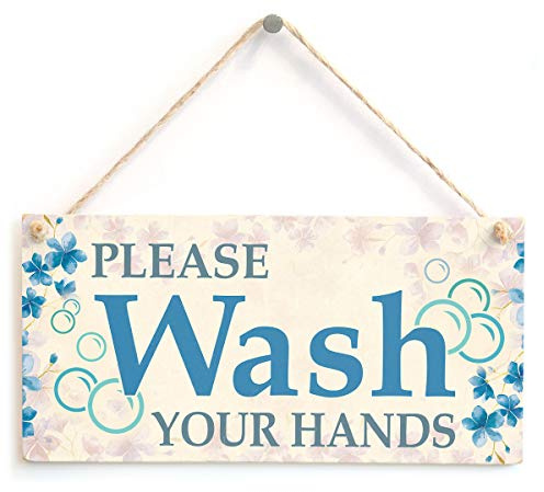 Please Wash Your Hands Sign, Blue Blossom Bathroom Decor | Blue blossom handwashing sign