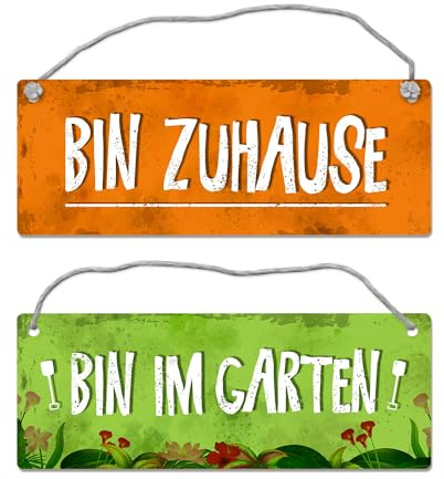 Bin im Garten - Bin Zuhause Wendeschild mit Kordel