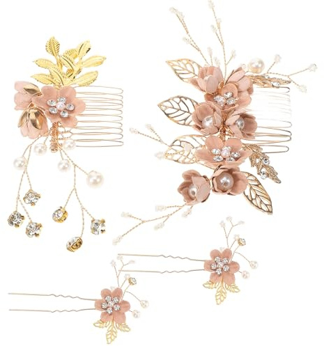 Toyvian Lot de 4 broches à cheveux florales avec strass pour mariée, demoiselle d’honneur ou fête Rose