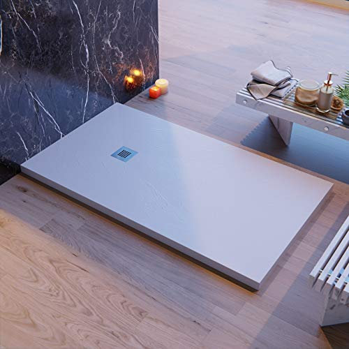 Piatto Doccia Made in Italy, color Grigio chiaro, Luxury, in Mineralmarmo, rivestimento in Gelcoat, slim 3cm., in massa piena e riducibile (70x90)