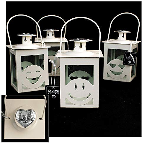 DLM-31561 (Kit 6 Pezzi) Lanterna Bianca Faccine Emoticon Smile Santa Cresima Kharma Living Shabby Chic bomboniera
