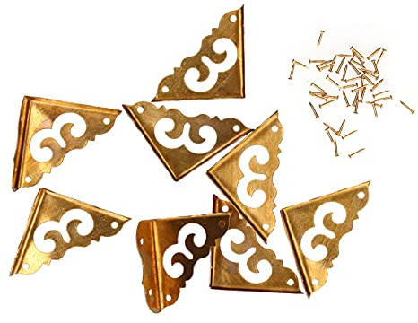 8 Stück Vintage Metallecken, 3 x 3 cm Messing Eckenschutz Retro Box Eckenschutz Antike Dekorative Kantenschutz mit Schrauben für Schmuckschatullen Holzkisten Möbel Ecke