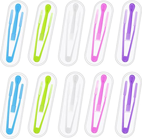 JUNEBRUSHS 10 Pack Colorful Contact Lens Remover and Inserter Tool Case Set, Portable Tweezers with Soft Tip, Applicator for Soft Hard Contact Lenses