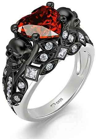 Jeulia 2.55 ct Heart Cut Diamond Skull Rings for Women Customized Bridal Sterling Silver Wedding Engagement Promise Rings for Her with GiftBox
