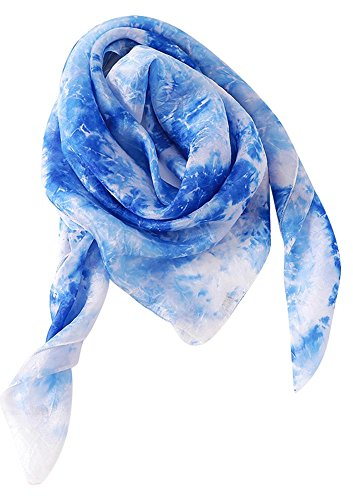 G-LIKE Damen Seidentuch Halstuch Seidenschal – Chinesische Luxuriöse 100% Echte Maulbeerseide Naturfaser Handarbeit Färbung Tie-Dye Batik Vierecktuch Kopftuch – 90 x 90 cm (Blau)