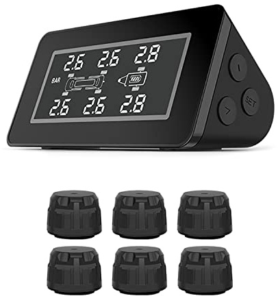 WYYHAA/LEIDIMUS TPMS Sistema di Monitoraggio della Pressione del Pneumatico per Pneumatici Solari, con 6 Sensori Esterni Display in Tempo Reale LCD E Funzione di Allarme per Camper RVS (0-13.7Bar)