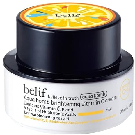 Belif Aqua Bomb Brightening Vitamin C Cream 25ml, Crema Idratante Illuminante, Acido Ialuronico Vitamina C+E, Vegano Crema Viso, Pelle Tutta, Crema da Giorno, Cura della Pelle, Cura del Viso, Coreani