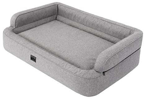 PillowPrim Hundebett, Möbel für Tiere, Katzenbett, Abnehmbar Bezug, Hundekorb, Hundekissen, Hundeliege, Schlafplätze, Hundesofa, Grau, L: 78x47 cm