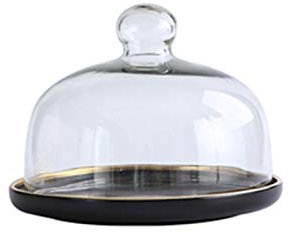 GANFANREN Food Covers,Splatter Covers,Afternoon Tea Cake Plates, Dessert Display Stands Black Ceramic Trays Pizza Dome Salad And Cheese Dome Glass Dome Cover