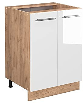 Vicco Küchenunterschrank Fame-Line, Weiß Hochglanz, 60 cm | MDF-Front · Ohne Arbeitsplatte · Höhenverstellbare Füße · Metallgriffe · Soft-Close