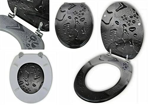 Optimal Products Toilet Seat Novelty Design Stainless Steel Hinges All Printed Loo Seats Soft Close / Slow Close (Water Drop Design), 47 x 37.7 cm