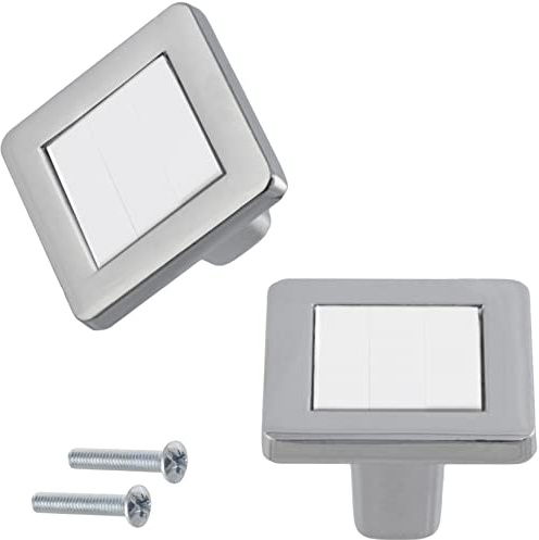AERZETIX - C41656 - Juego de 2 pomos cuadrados para puerta de mueble 25x25x19mm - tirador botón armario alacena cajón diseño decoración interior cocina salón montaje - en metal - acabado blanco/cromo
