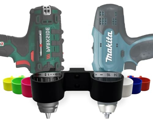 R-Satz Shop Akkuschrauber Wandhalterung passend für Bosch, Makita, Metabo, Ferrex, Parkside, Milwaukee, Einhell, Dewalt und weitere - Doppelhalter Wand (Schwarz)