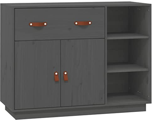 Makastle Sideboard Massivholz Landhaus Kommode Design Anrichte mit Türen & Schublade, Schubladenkommode Holz Kommodenschrank Grau 98,5x40x75 cm Massivholz Kiefer