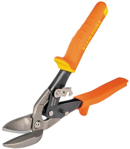 Klein Tools 2402S Straight-Cutting Offset Snips, Aviation Tin Snips with Forged Blade for Precision Sheet Metal Cutting