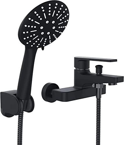 Badewannenarmatur Mit Handbrause, Schwarze Dusch Mischbatterien for Kaltes Und Heißes Wasser, Wandmontage Wannenarmatur Mit Halterung Und Brauseschlauch