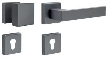 Gedotec Wechselgarnitur Aluminium Türgriff Zimmertür Türbeschlag anthrazit Knopf-Drücker | PUSH 1317 | PZ - Profilzylinder | Türklinke Antik Vintage | 1 Design Knauf-Garnitur inkl Befestigungsmaterial