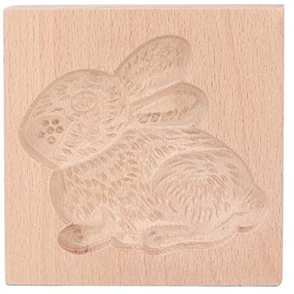Wooden Cookie Mould Beechwood Reusable Washable Biscuit Press Stamp Mold for Kitchen Baking (Rabbit)