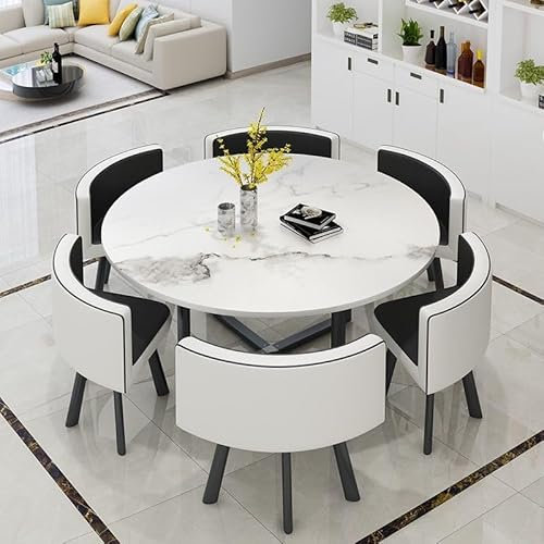 EYEWEB Rund Esstisch mit 6 Stühlen Set, Konferenztisch Schreibtisch Couchtisch mit 6 Stühlen Küchentisch Set,Dining Table Set 6 Chairs(Schwarz)