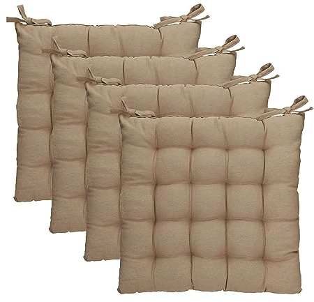 Betz 4 Stück Stuhlkissen mit Bändern - Sitzkissen für Außen oder Innen Größe 40 cm x 40 cm weich gefüllt Farbe beige - 4 Stück