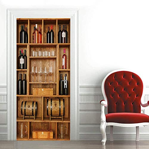 3D Stickers Porte Cave À Vin Casier À Vin Bar 85 X 215 Cm Auto-Adhésif Mural Décoration De La Maison Stickers Muraux Chambre Salon Amovible Affiche Art Autocollants - Photos De Porte - Peintures Mura