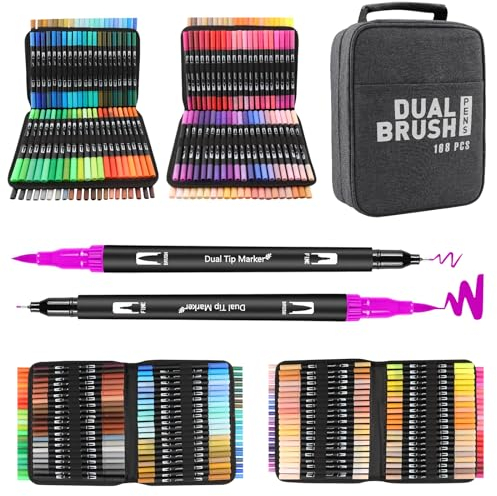 Funnasting Dual Brush Pen Set, 168 Farben Pinselstifte Set Dicke und Dünne für Kinder und Erwachsene, Aquarell Marker für Bullet Journal Malbücher, Handlettering, Skizzieren, Manga