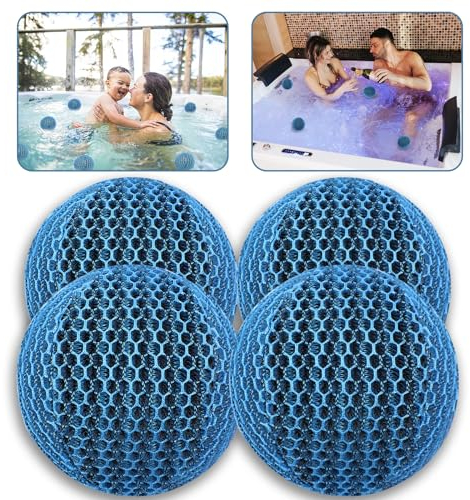 JULMELON Whirlpool-Schaum-Absorber, 4 Stück, Spa- und Pool-Schaum beseitigende Bälle, wiederverwendbar, ölabsorbierender Schwamm, waschbarer Schaum, schwimmender Filter, um Wasser klar sauber zu