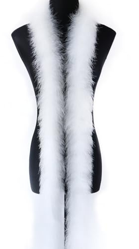 2m 8cm Federboa Truthahnfedern Boa,Flauschige Plüsch-Feder Boa Federstola Federschal Federgirlande für Weihnachtsbaum Hochzeit Basteln Burlesque Karneval Party 20er Jahre Kostüm Deko,ca. 20g Weiß