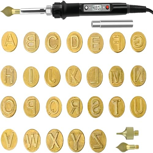 Brandmalerei Lederbrennset, 26 Buchstaben Kupferform Schablonen zum Prägen, DIY Holz Brennen Löten Tipps Schnitzwerkzeug Set, für Leder Gravieren Schweißen (C)