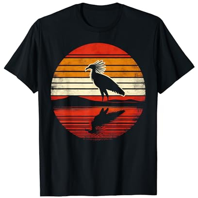 Sekretär Vogel Sonnenuntergang Retro Stil Safari Vintage 70er Jahre T-Shirt